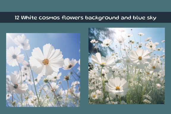 White cosmos flowers background and blue sky