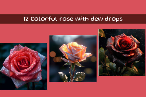 Colorful rose with dew drops