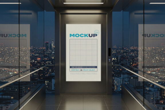 Poster Mockups inside Glass Elevator