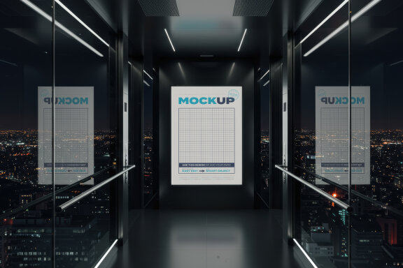 Poster Mockups inside Glass Elevator