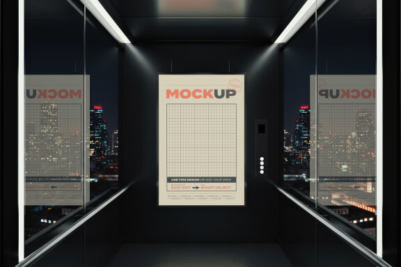 Poster Mockups inside Glass Elevator