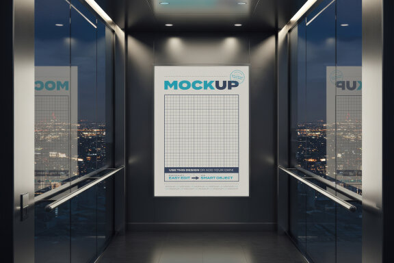 Poster Mockups inside Glass Elevator