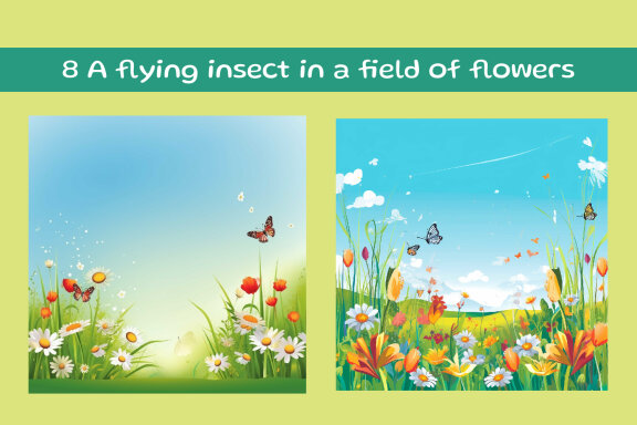 A flying insect in a field of flowers