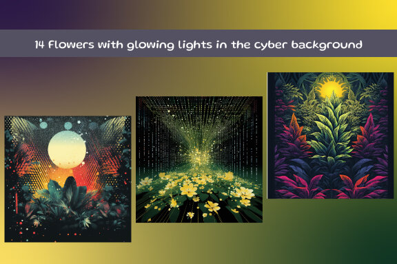 Flowers with glowing lights in the cyber background