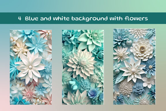 Blue and white background with flowers