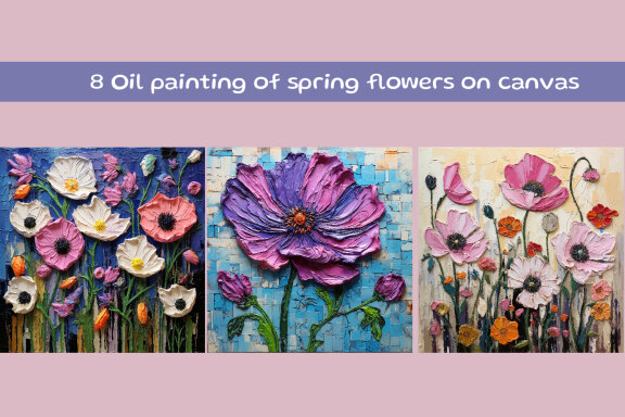 Oil painting of spring flowers on canvas