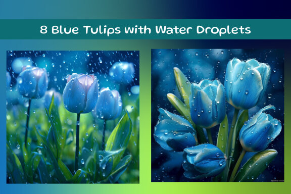 Blue Tulips with Water Droplets