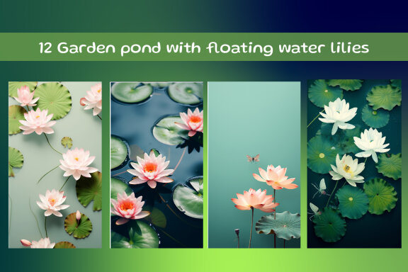 Garden pond with floating water lilies