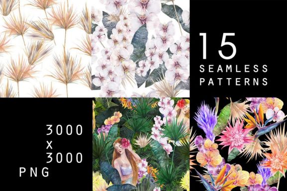 Watercolor tropical patterns
