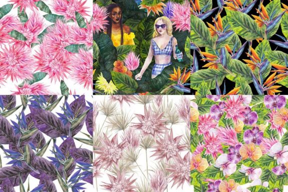 Watercolor tropical patterns