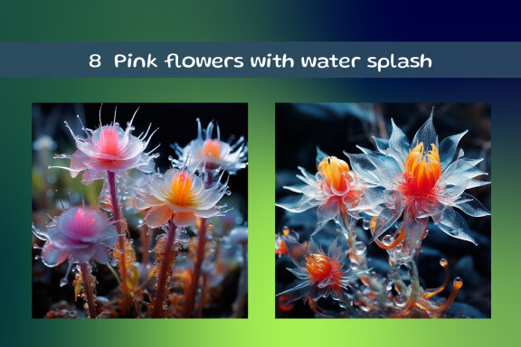 Pink flowers with water splash