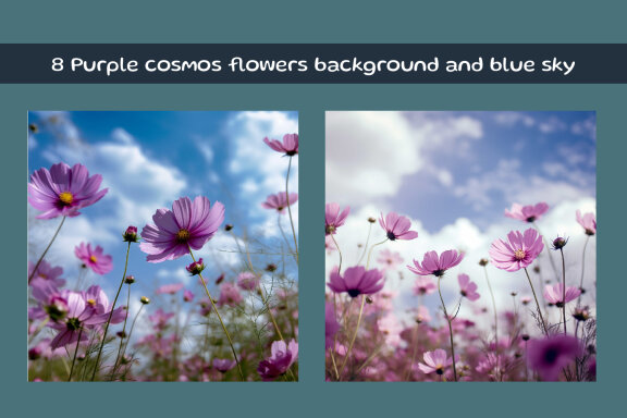 Purple cosmos flowers background and blue sky
