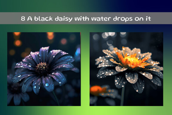 A black daisy with water drops