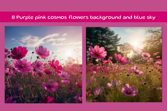 Purple cosmos flowers background and blue sky