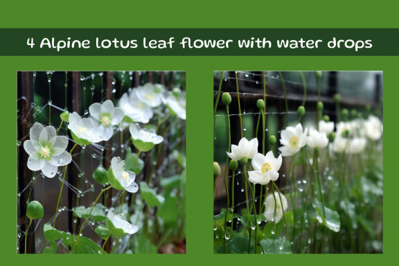 Alpine lotus leaf flower with water drops