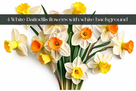 White Daffodils flowers with white background