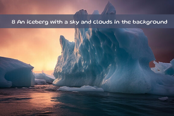 An iceberg with a sky and clouds in the background