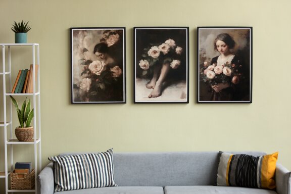 Vintage Rustic Flower Woman European Wall Art Poster Bundle