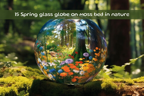 Spring glass globe on moss bed in nature