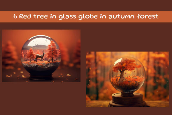 Red tree in glass globe in autumn forest