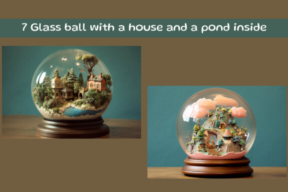 Glass ball with a house and a pond inside
