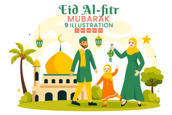 9 Happy Eid Al-Fitr Mubarak Illustration