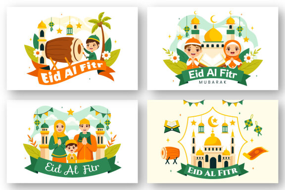 9 Happy Eid Al-Fitr Mubarak Illustration
