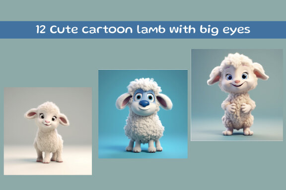 Cute cartoon lamb with big eyes