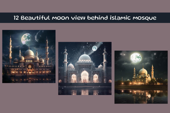 Beautiful moon view behind islamic mosque