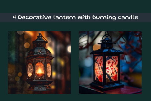 Decorative lantern with burning candle