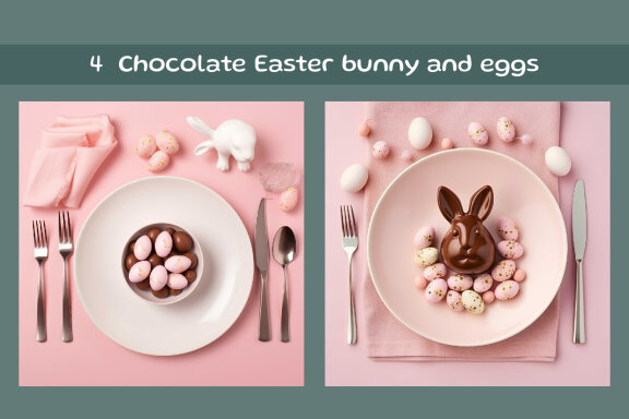 Chocolate Easter bunny and eggs