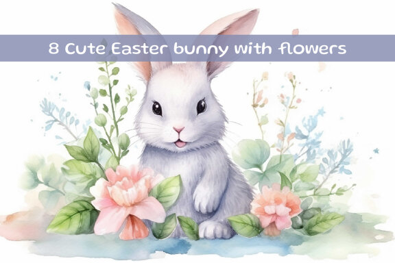 Cute Easter bunny with Easter eggs