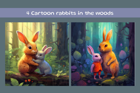 Cartoon rabbits in the woods