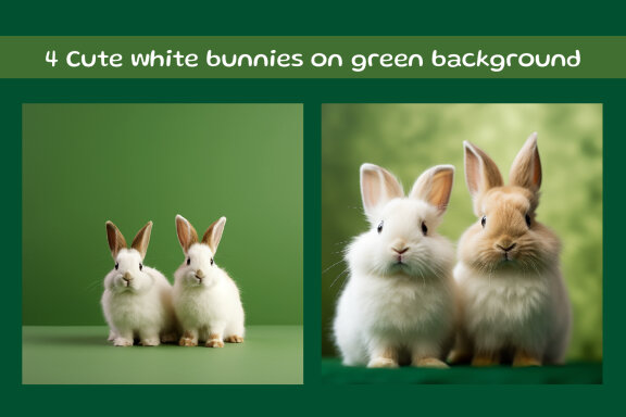 Cute white bunnies on green background