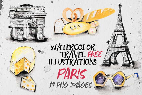 Free Watercolor Paris Travel Illustrations