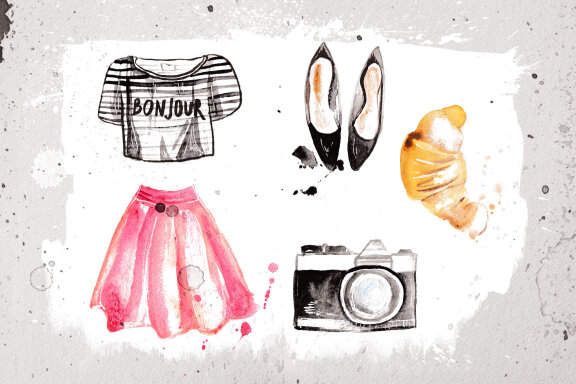 Free Watercolor Paris Travel Illustrations