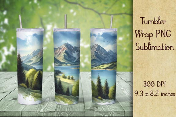 Watercolor Landscape Tumbler Wrap Design