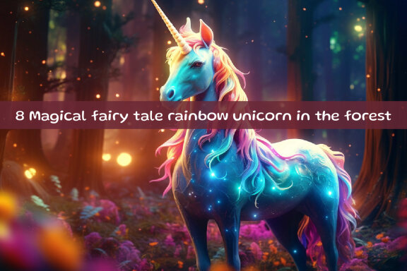 Magical fairy tale rainbow unicorn in the forest