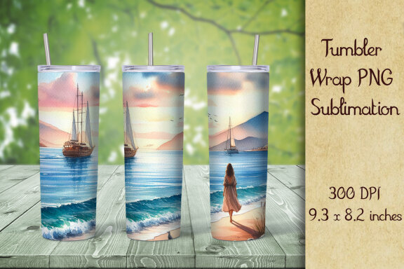 Girl and Sea Tumbler Wrap Sublimation