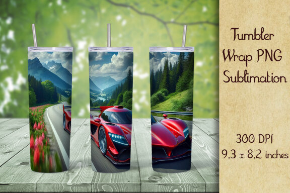 Red Car Tumbler Wrap Sublimation