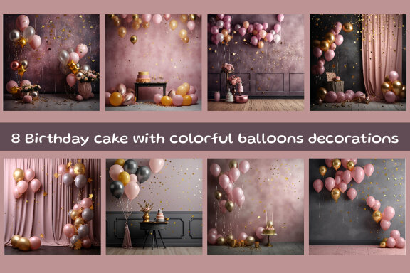 Birthday cake with colorful balloons decorations