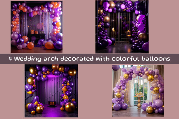 Wedding arch decorated with colorful balloons