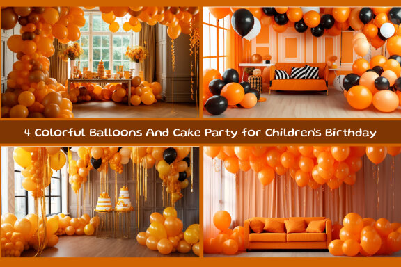 Colorful Balloons And Cake Party for Children's Birthday