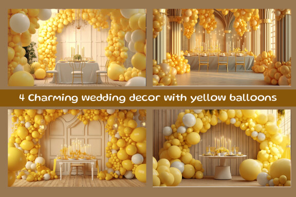 Charming wedding background with yellow balloons