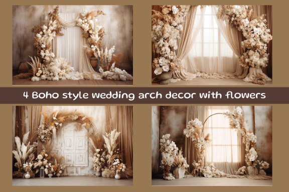 Boho style wedding arch decor with flowers