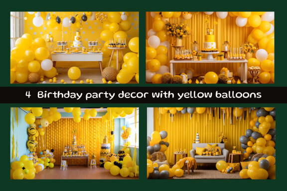 Birthday party decor with yellow balloons