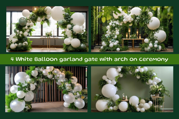 White Balloon garland gate with arch on ceremony