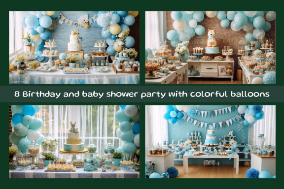 Birthday and baby shower party with colorful balloons