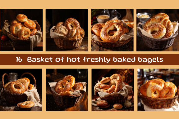 Basket of hot freshly baked bagels