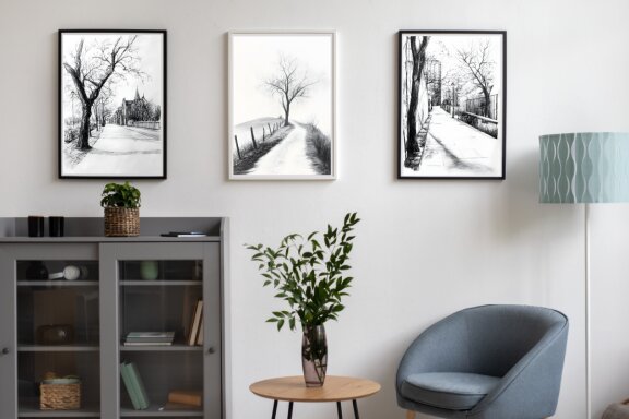 Charcoal Pencil Drawing Wall Art Poster Bundle